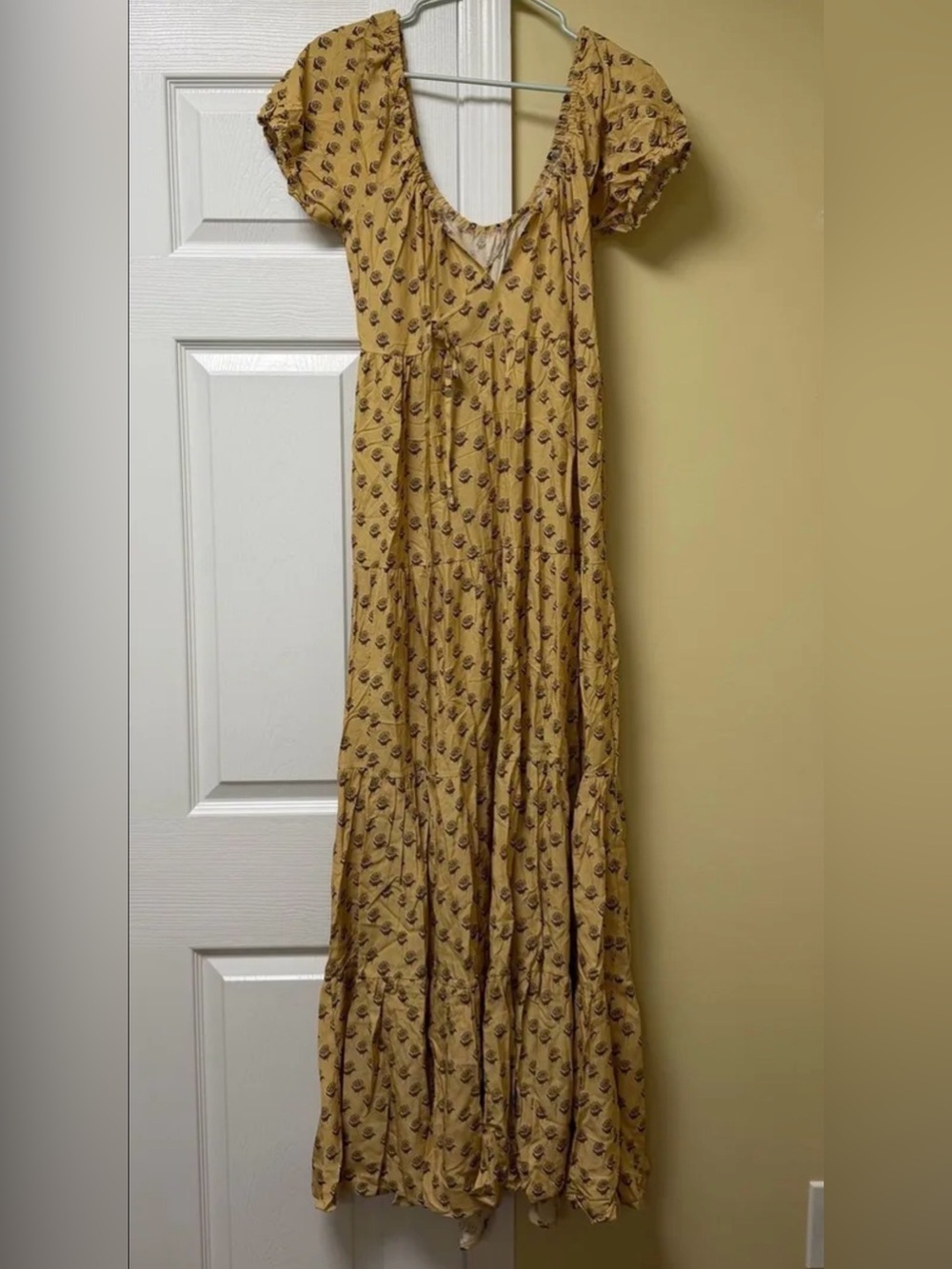 Yellow Floral Maxi Dress with Puff Sleeves
